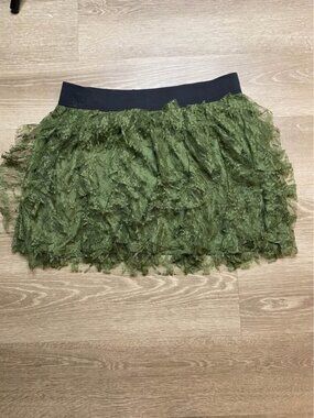 Express Olive Green Lace Ruffle Mini Skirt Size Medium | Forest Fairy Y2K Grunge